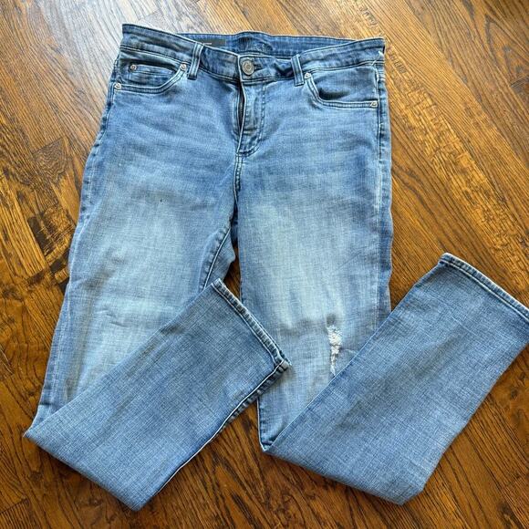 Kut from the Kloth Katy Boyfriend Jeans Size 12 Medium Wash Light Distressing - Picture 1 of 7
